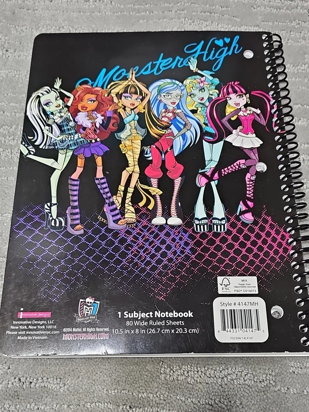 NWOT Monster High Y2K Mattel 2014 Skullette Gloves Mittens & Notebook